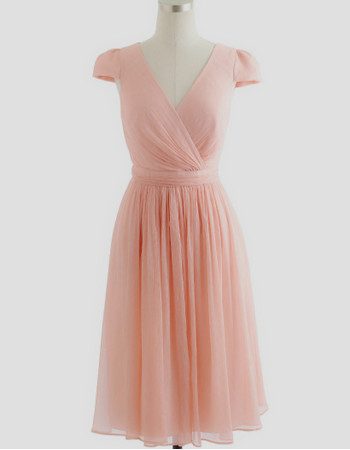 Simple V-Neck Short Chiffon Homecoming Dress with Cap Sleeves