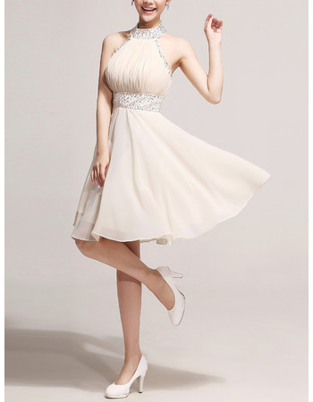 Girls Elegant A-Line Halter Knee Length Chiffon Homecoming Dress