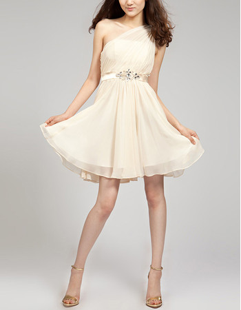 Junior Girls Modest One Shoulder Mini/Short Chiffon Homecoming Dress with Belts