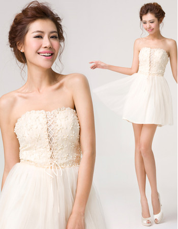 A-Line Strapless Mini Chiffon Beading Homecoming Dress