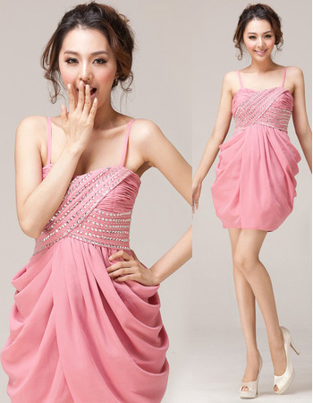 Girls Classy Column Spaghetti Straps Mini Chiffon Homecoming Dress