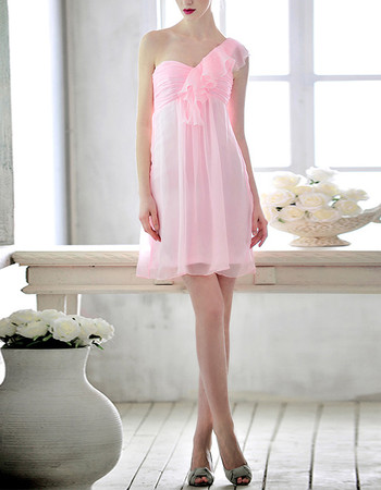 Girls Empire Waist One Shoulder Sleeveless Mini Chiffon Homecoming Dress