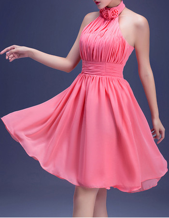 Inexpensive Designer A-Line Halter Short Chiffon Pleated Homecoming Dress