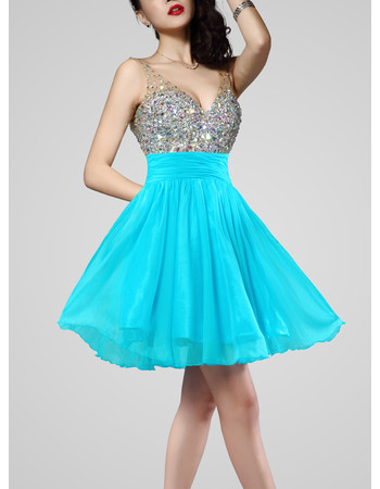 Girls Lovely A-Line V-Neck Open Back Short Chiffon Beading Homecoming Dress