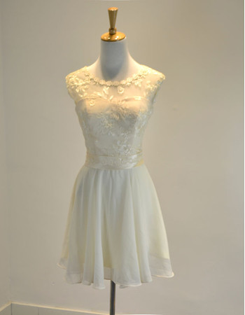 Discount Classy A-Line Short White Chiffon Embroidery Homecoming Dress