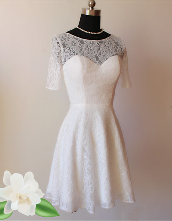 Stylish A-Line Lace Short Recption Wedding Dress with Sleeves