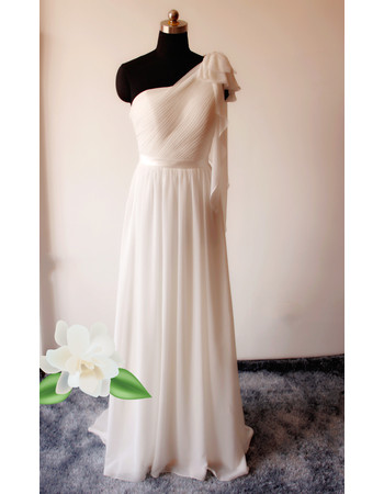 Modest Column One Shoulder Floor Length Chiffon Wedding Dress