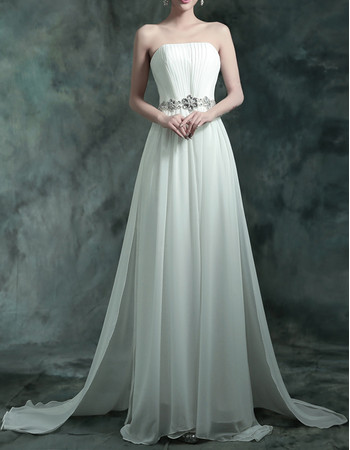 Charming Strapless Sleeveless Sweep Train Chiffon Wedding Dress