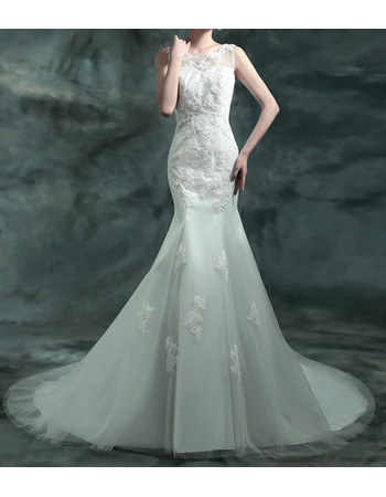 Elegant Mermaid Sleeveless Chapel Train Satin Tulle Wedding Dress