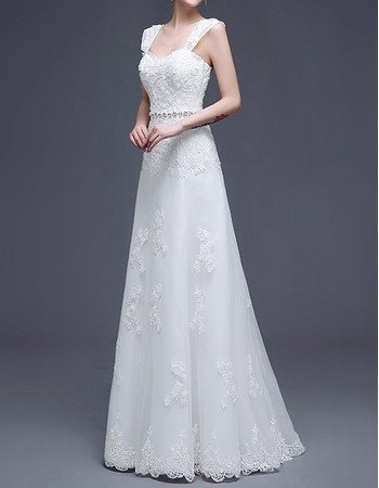 Classy Modest A-Line Straps Floor Length Satin Organza Wedding Dress