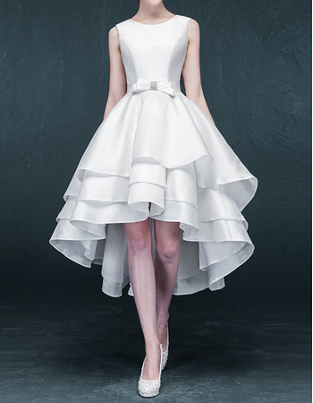 Modern Sexy A-Line High-Low Asymmetric Open Back Short Satin Wedding Dress