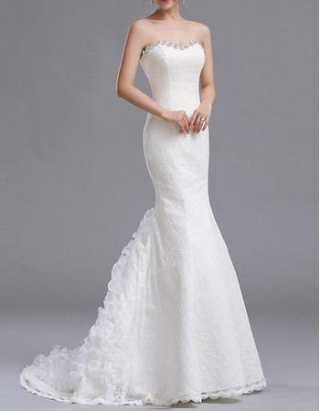 Inexpensive Charming Mermaid Sweetheart Floor Length Lace Wedding Dress