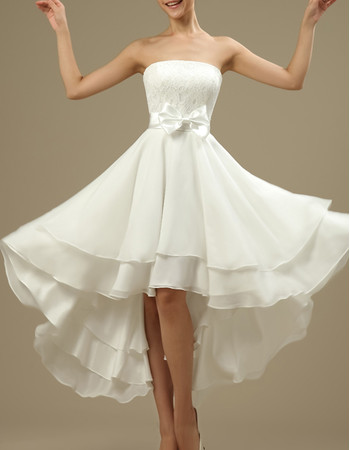Modern Romantic Strapless High-Low Short Chiffon Reception Wedding Dress