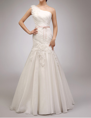 Amazing Discount Trumpet One Shoulder Floor Length Organza Wedding Dress