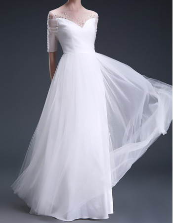 Cheap Classic Sweetheart Floor Length Organza Wedding Dress with Sleeves