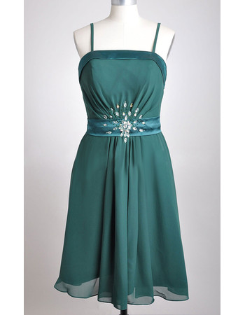 Cheap Custom Spaghetti Straps Chiffon Tea Length Bridesmaid Dress