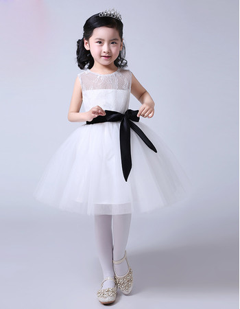 Affordable Pretty Ball Gown Knee Length Tulle Flower Girl Dress with Sashes