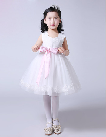 Affordable Lovely Ball Gown Knee Length Flower Girl Dress with Pink Sashes
