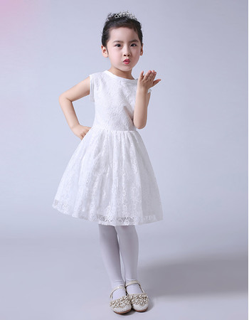 Affordable Lovely A-Line Knee Length Lace Flower Girl/ First Communion Dress