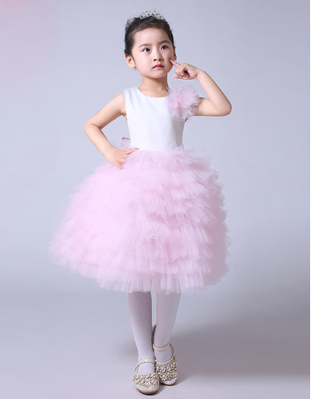 Kid's Princess Ball Gown Knee Length Satin Tulle Layered Skirt Flower Girl Dress
