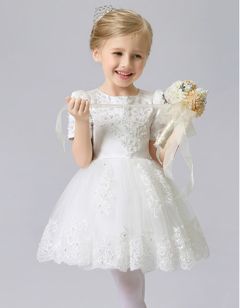 Little Grils Pretty Short First Communion Dress with Short Sleeves