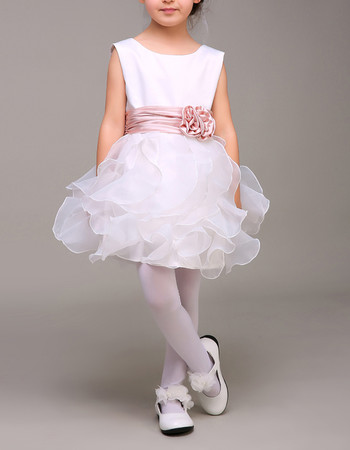 Kids Lovely Sleeveless Short Ruffle Skirt Flower Girl Dress with Belts
