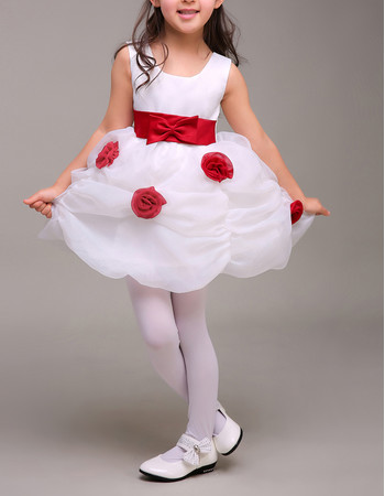 Little Girls Cute Pick-Up Skirt Flower Girl Dress with Belts and Flowers