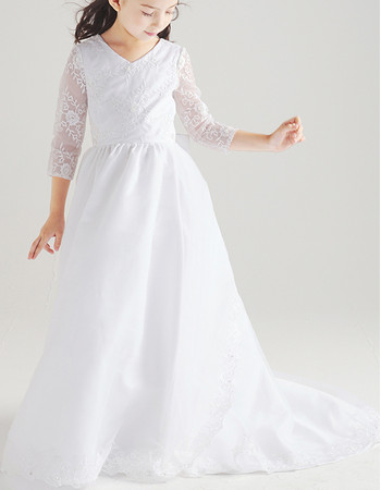 Beautiful Adorable Sweep Train Chiffon Flower Girl Dress with Long Sleeves