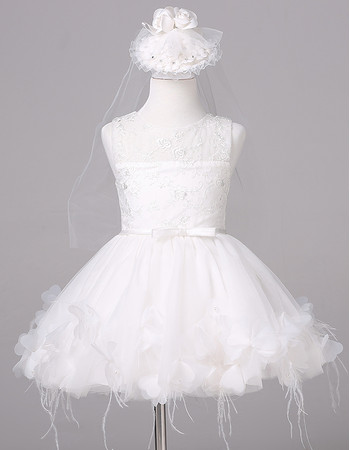 Inexpensive Stunning Short Chiffon Lace Flower Girl Dress with Applique