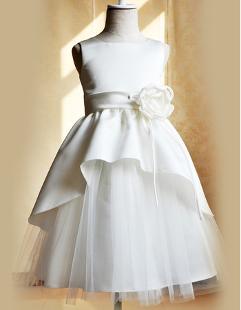 Lovely Girls Floor Length Satin Tulle Holy First Communion Dress