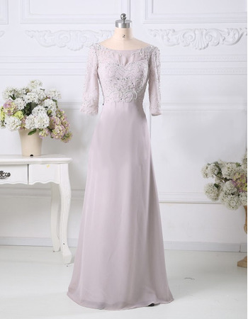Designer Elegant A-Line Floor Length Chiffon Mother Dress with 3/4 Sleeves