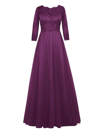 Discount Custom A-Line Empire Long Purple Plus Size Mother of the Bride Dress with 3/4 Sleeves