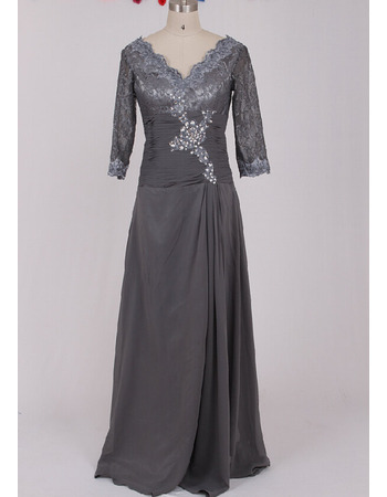 Custom Designer Floor Length Chiffon Plus Size Mother Dress with 3/4 Lace Sleeves