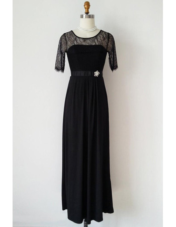 Inexpensive Designer Long Chiffon Black Mother Dress with Half Lace Sleeves