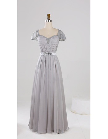 Custom Modest Sweetheart Chiffon Formal Mother Dress with Short Sleeves