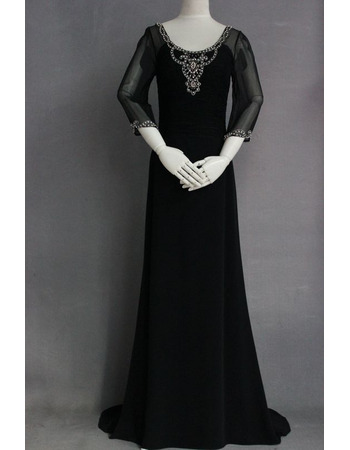 Custom Modern Sheath Chiffon Black Mother Dress with 3/4 Long Sleeves