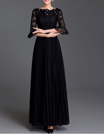 Elegant Chiffon Lace Pleated Plus Size Mother Dress with Trumpet Sleeves