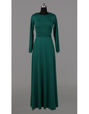 Custom Modest Long Satin Mother Dress with Long Sleeves and Sashes