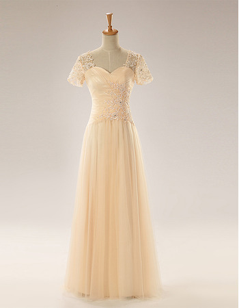 Affordable Custom Sweetheart Organza Applique Mother Dress with Short Sleeves