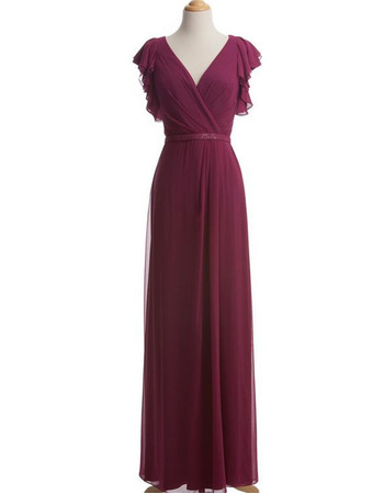 Inexpensive Elegant Column V-Neck Chiffon Mother Dress with Cap Sleeves