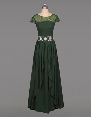 Classic vintage Floor Length Chiffon Mother Dress with Short Sleeves