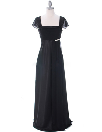 Custom Empire Square Neck Black Chiffon Formal Mother Dress with Cap Sleeves