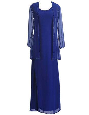 Discount Simple Sheath Tea Length Blue Chiffon Formal Mother Dress with Jackets