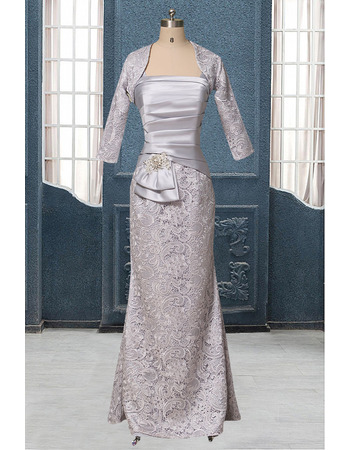 Custom Inexpensive Elegant Sheath Straps Long Two Piece Mother Dress with Lace Jackets