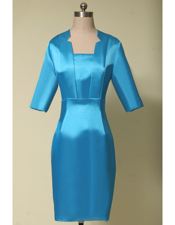 Discount Custom Designer Column Knee Length Satin Formal Mother Dress with 3/4 Long Sleeves