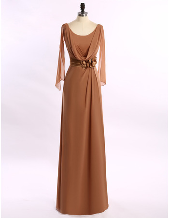 Elegant Floor Length Chiffon Cowl Mother of the Bride Dress with Cap Sleeves