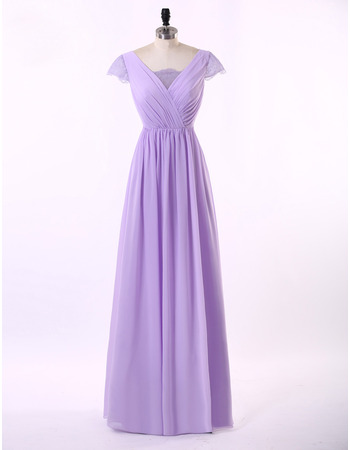 Inexpensive A-Line V-Neck Chiffon Formal Mother Wedding Dress with Short Sleeves