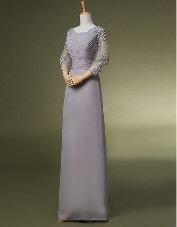 Modest Sheath Long Formal Mother of the Bride Dress with 3/4 Long Sleeves