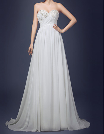 Simple Empire Waist Sweetheart Sweep Train Chiffon Wedding Dress