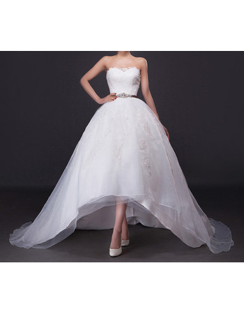 Modern Chic A-Line Strapless High-Low Satin Tulle Net Wedding Dress